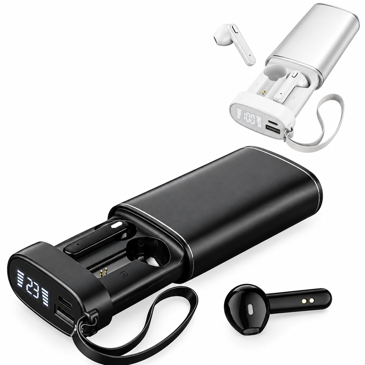 Trådlösa TWS-hörlurar med lång batteritid, touchkontroll och röstassistent