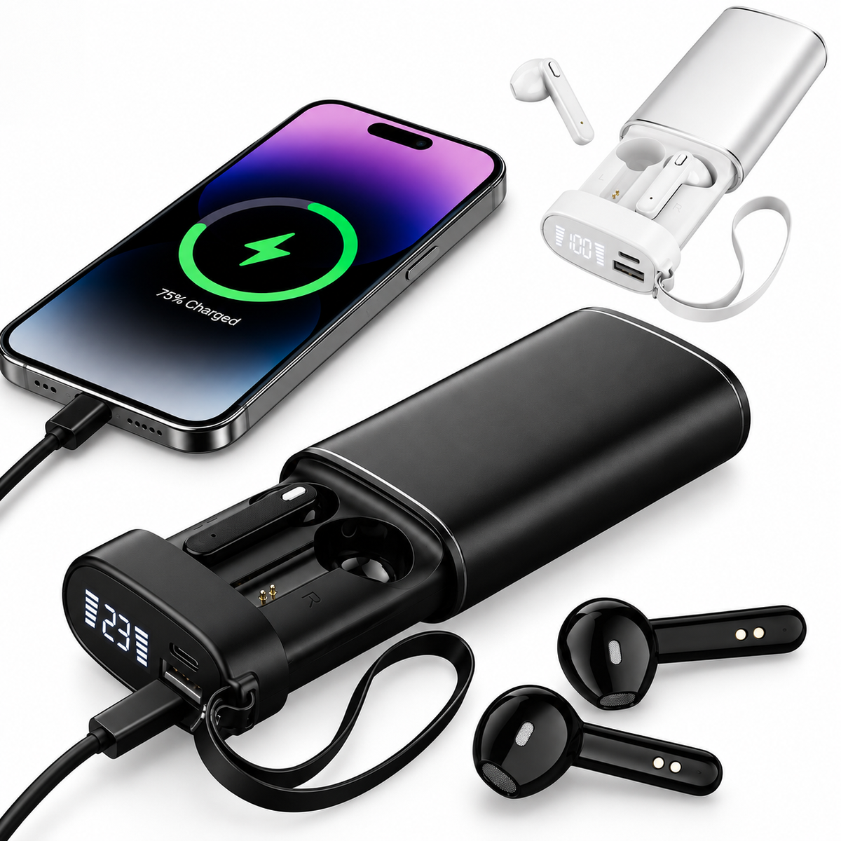 Trådlösa TWS-hörlurar med lång batteritid, touchkontroll och röstassistent