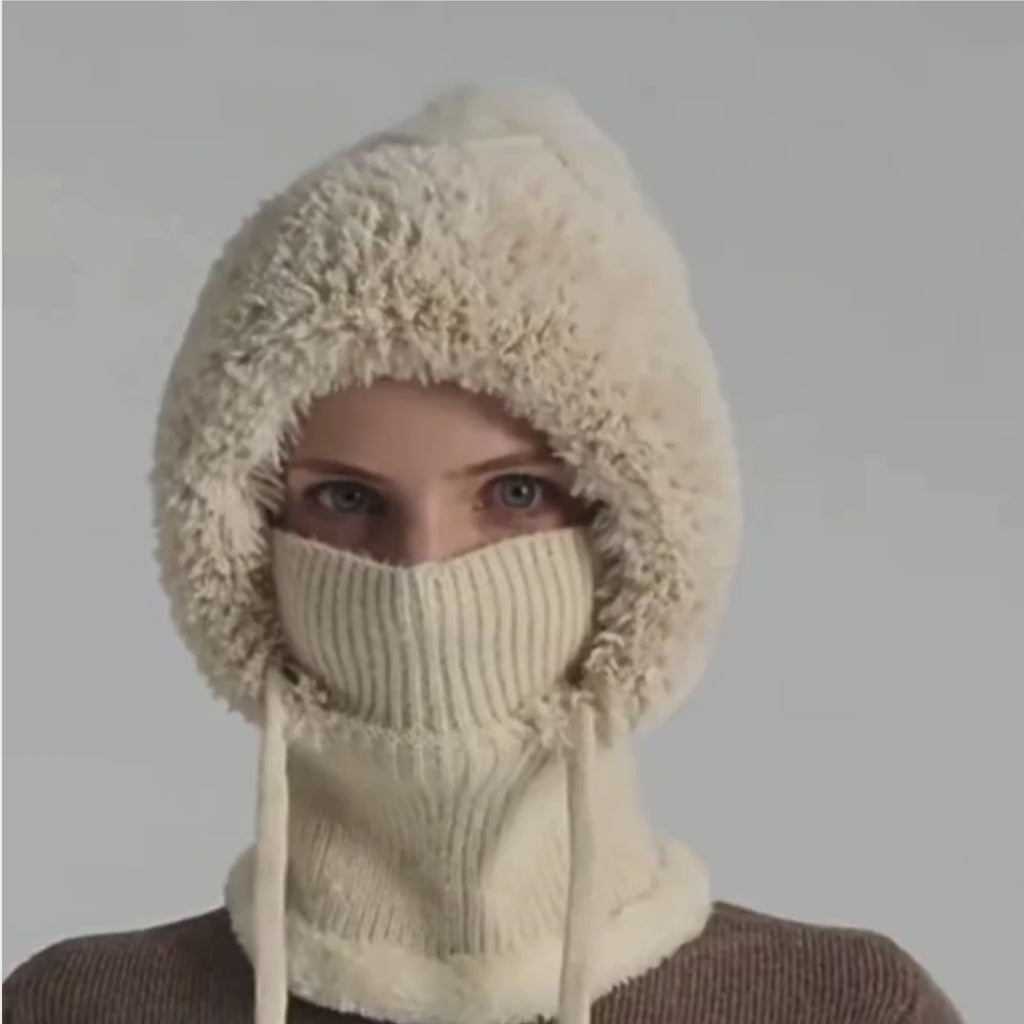 2 in 1 vinter ylleskeps för kvinnor med öronlappar cap mask