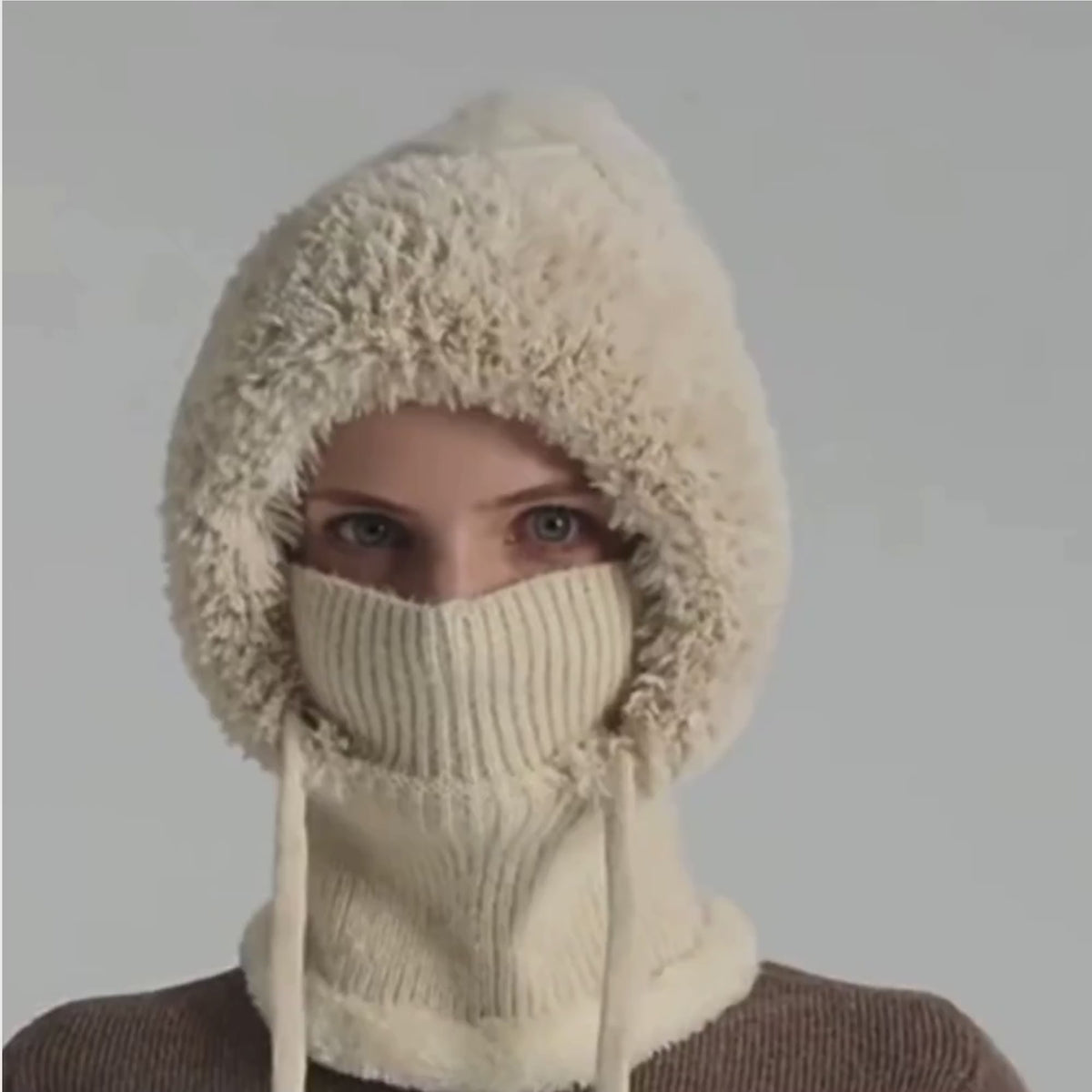 2 in 1 vinter ylleskeps för kvinnor med öronlappar cap mask